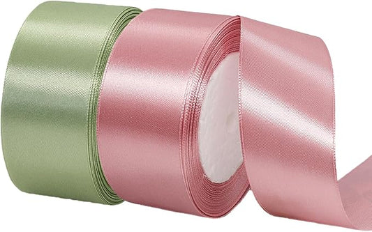 2 Rolls Sage Green Ribbon, 1-1/2 Inch 50 Yards Rose Gold Sage Satin Fabric Ribbon for Wedding Party, Gift Wrapping, Baby Shower, Flower Bouquets, DIY Crafts, Birthday Cakes and Christmas Decorations