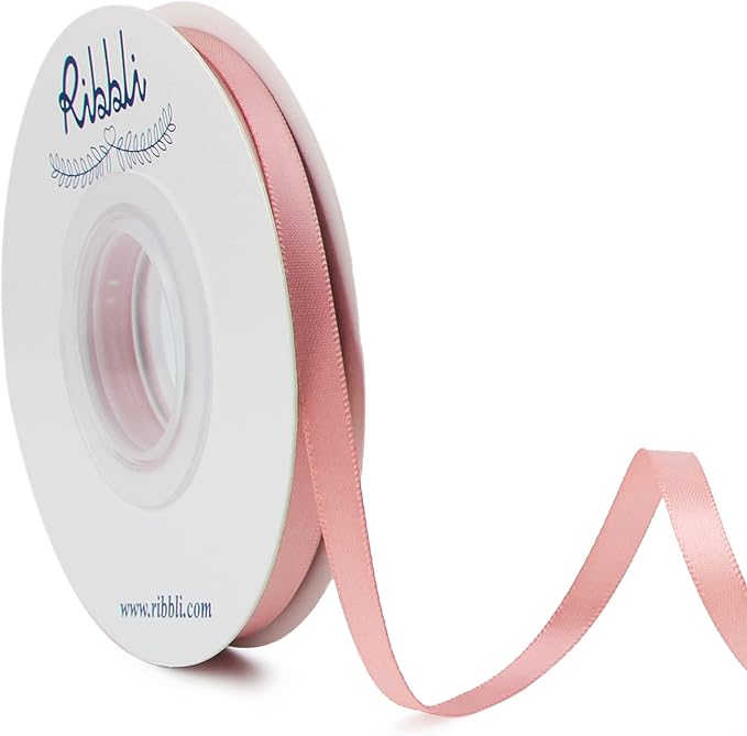 Ribbli Double Faced Dusty Pink/Rose Gold Satin Ribbon,1/4” x Continuous 25 Yards,Use for Craft Bows Bouquet, Gift Wrapping, Wedding Decoration, Floral Arrangement