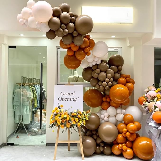 MEBAY Fall Thanksgiving Balloon Arch Kit, 155 Pcs Boho Brown Orange White Balloons Garland for Baby Shower Autumn Birthday Party Decorations