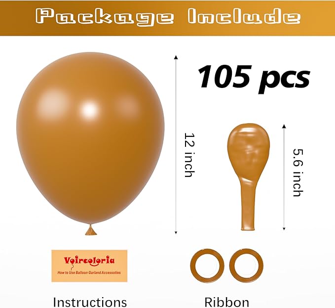Voircoloria 105pcs Khaki Balloons 12inch Party Latex Balloons for Boys Girls Birthday Baby Shower Gender Reveal Wedding Sunflower Party Decorations