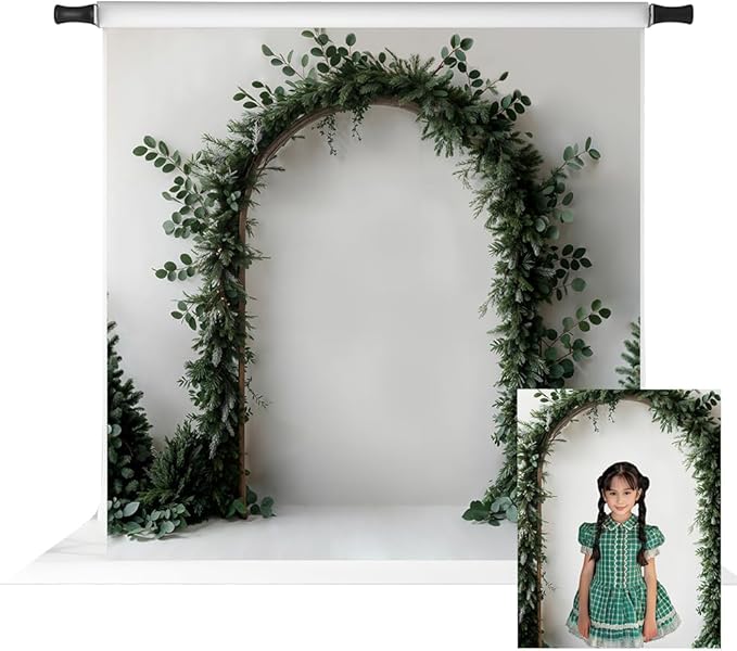 Kate Christmas White Arch Wall Backdrop Dark Green Christmas Trees Background Greenery Archway Winter Photo Background Studio Props,10x10ft