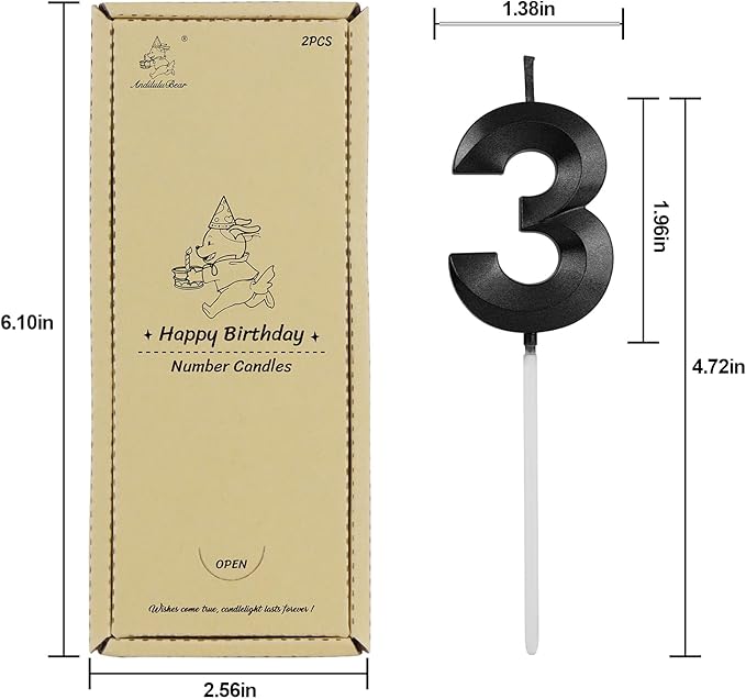 Number 13 Birthday Candles, 1.96 Inch Happy Birthday Cake Candles Cupcakes Topper Decoration for Birthday Party Wedding Anniversary Celebration Supplies (Black)