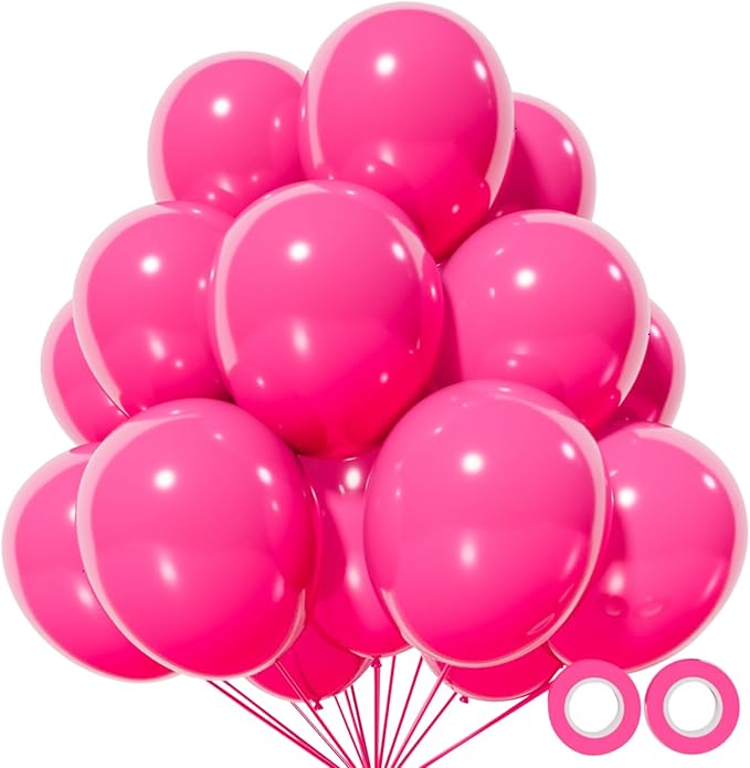 110pcs Hot Pink Balloon 12 inch, Hot Pink Latex Balloons for Birthday Party Baby Shower Wedding(with 2 Ribbons).
