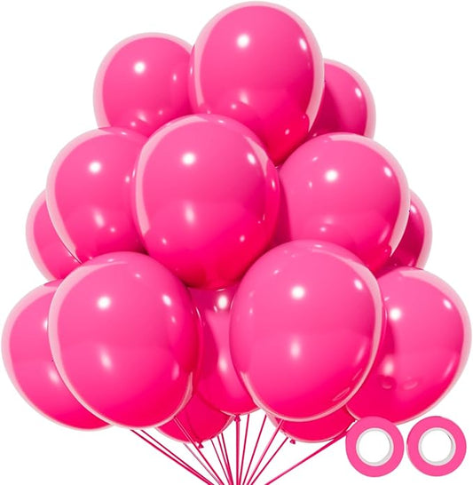 110pcs Hot Pink Balloon 12 inch, Hot Pink Latex Balloons for Birthday Party Baby Shower Wedding(with 2 Ribbons).
