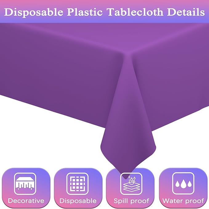 WNINK 4 Pack Purple Tablecloths Disposable Table Covers 54" x 108" Table Cloths for BBQ Birthday Picnic Bridal Shower Engagement Wedding Plastic Table Cloths for Parties