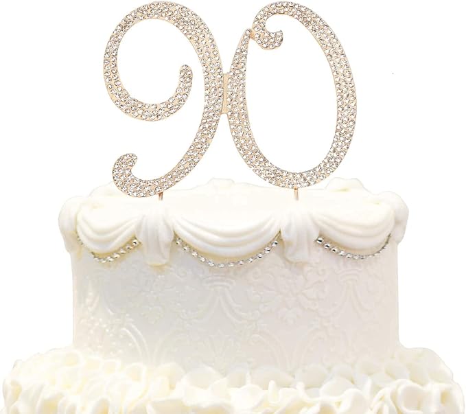 Bling Crystal Rhinestone 90 Birthday Cake Topper - Best Keepsake | 90th Party Decorations Gold