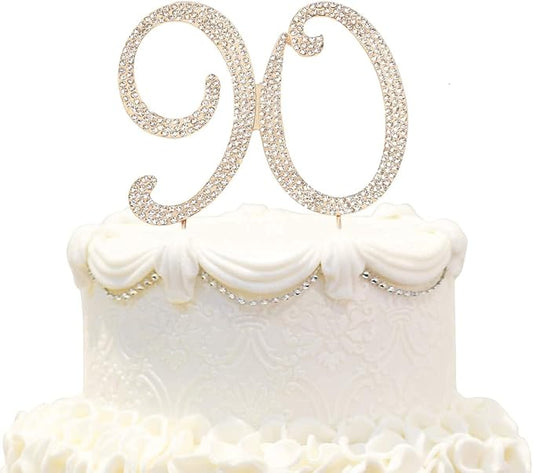 Bling Crystal Rhinestone 90 Birthday Cake Topper - Best Keepsake | 90th Party Decorations Gold