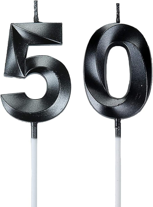 Bailym Black 50th Birthday Candles, Number 50 Cake Topper for Men Birthday Decorations Party Decoration