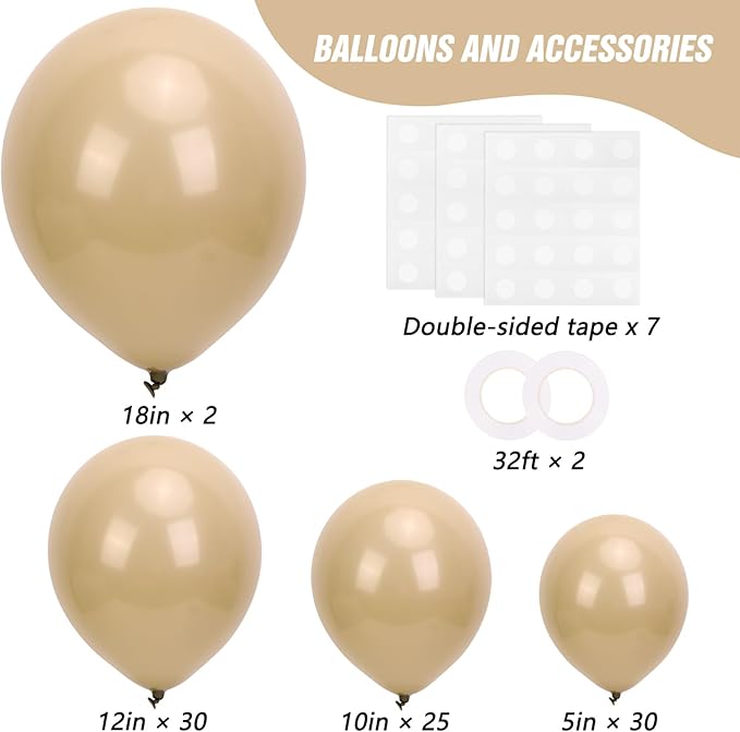 RUBFAC 87pcs Light Brown Balloons Different Sizes 18 12 10 5 Inches, Premium Party Latex Balloons Arch Kit Garland for Birthday Wedding Graduation Baby Shower Party Decoration