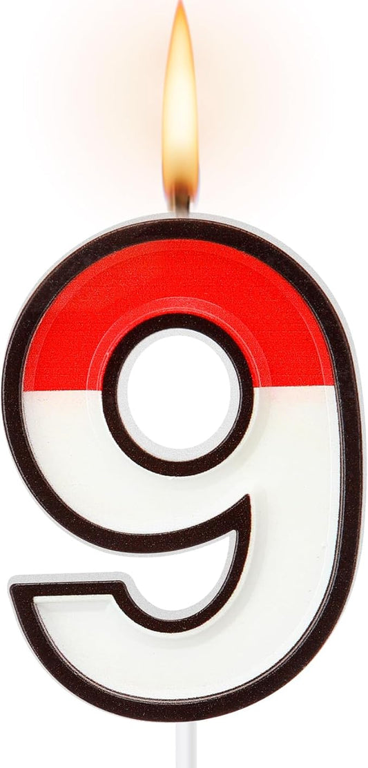 Conelist Cartoon Red and White Birthday Cake Candle Numeral Birthday Cake Topper for Animated Decoration Cartoon Party Supplies(Number 9)