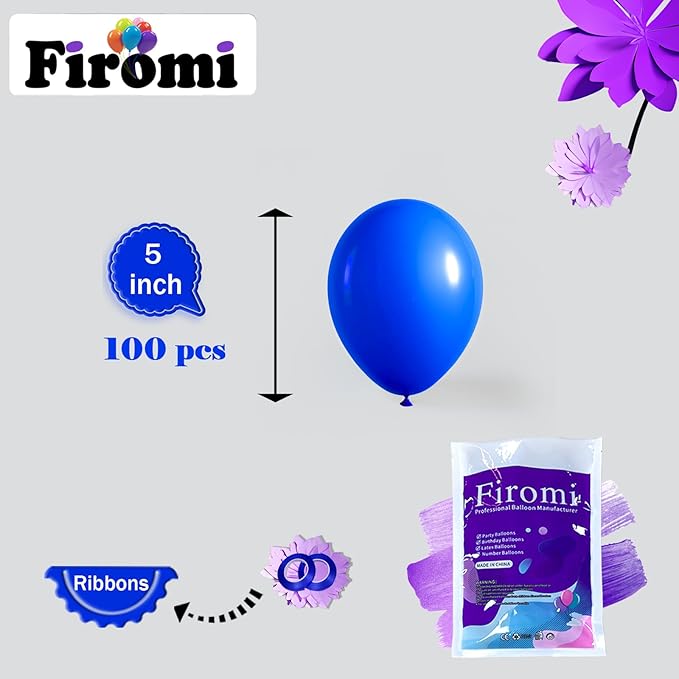 Firomi Small Royal Blue Balloons 5-inch 100 Pack Helium Shiny Round Blue Thicken Latex Balloon for Wedding Birthday (with 2 Ribbons)