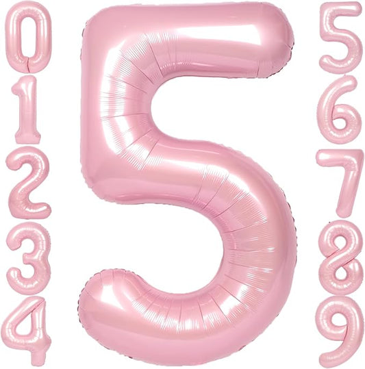SUWEN 40 Inch Pink Large 5 Number Balloons Big Foil Helium Number Balloons 0-9 Jumbo Happy 5th Mylar Birthday Party Decorations for Girl Anniversary Party Supplies