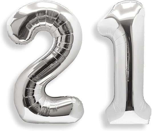 AULE 40 Inch Jumbo Silver Foil Mylar Number Balloons for Men Women 21st Birthday Party Decorations 21 Years Old Anniversary Party Supplies