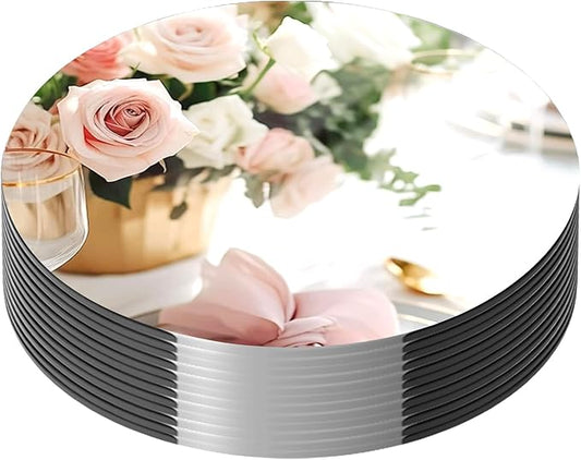 6 PCS 10inch Round Mirror Centerpieces for Tables 2MM Thickness Acrylic Circle Mirror Centerpieces Wall Mirror Tray Candle Plate Centerpiece for Wedding Birthday ChristmasTable Decorations