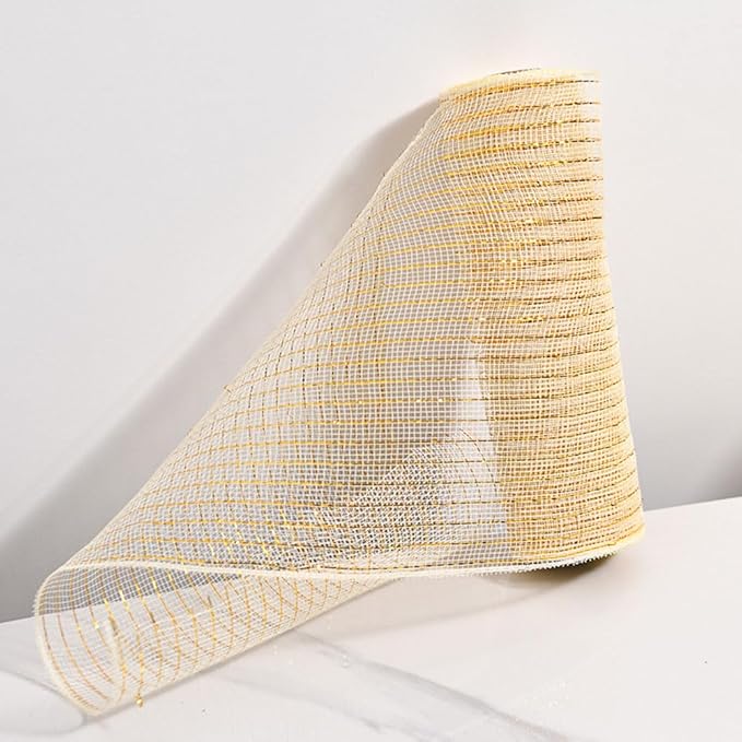 3 Rolls Milk White Deco Mesh Ribbon for Wreath Making Supplies, 10 Inch x 30FT Metallic Foil Burlap Deco Mesh Fabric for DIY Crafts Christmas Tree New Year Wreath Swags and Decorating