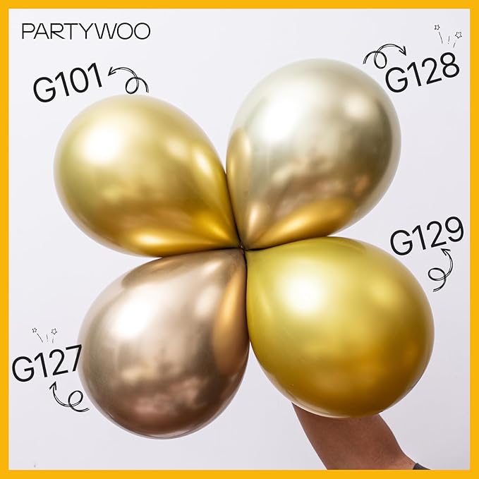 PartyWoo Metallic Gold Balloons 50pcs 5 Inch Chrome Gold Latex Balloons for Birthday Graduation Baby Shower Anniversary Wedding Bachelorette Christmas New Year Tea Party Decorations Gold-G129