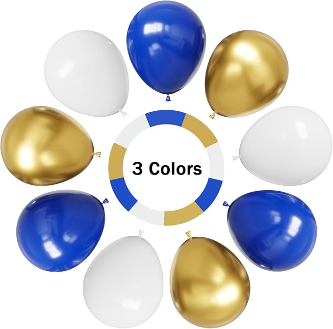 Hiquaty Blue and Gold Balloons,60pcs Royal Blue Balloons,12 Inch Blue and White Balloons with Blue Ribbon for New Year Party Wedding Bridal Shower Decorations
