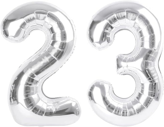 40 Inch Balloon 23 Number, Big Foil 23th Birthday Balloons Decorations for Women, Silver Number Balloon for 2 3 23 32 Wedding Memorial Day's Graduation Supplies