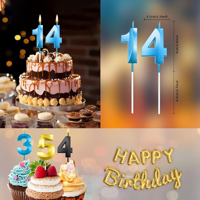 14 Birthday Candle for 14th Birthday Decorations for Boys Number 14 Candle Boy 14 Candle Birthday Girl 14th Cake Topper Blue Number Candles (14 Blue)