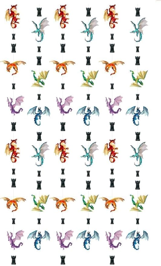 Cheerland Dragon Party Decorations Medieval Dragon Decoration Hanging Fire Wings Garland Geometric Fantasy Castle Streamer Banner Decoration Fantasy Birthday Renaissance Theme Backdrop Pack of 6