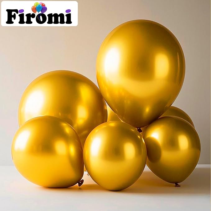 Firomi Metallic Gold Balloons 5-inch 100 Pack Helium Small-Medium Shiny Round Chrome Gold Thicken Latex Balloon for Wedding Birthday Party (with 2 Ribbons)
