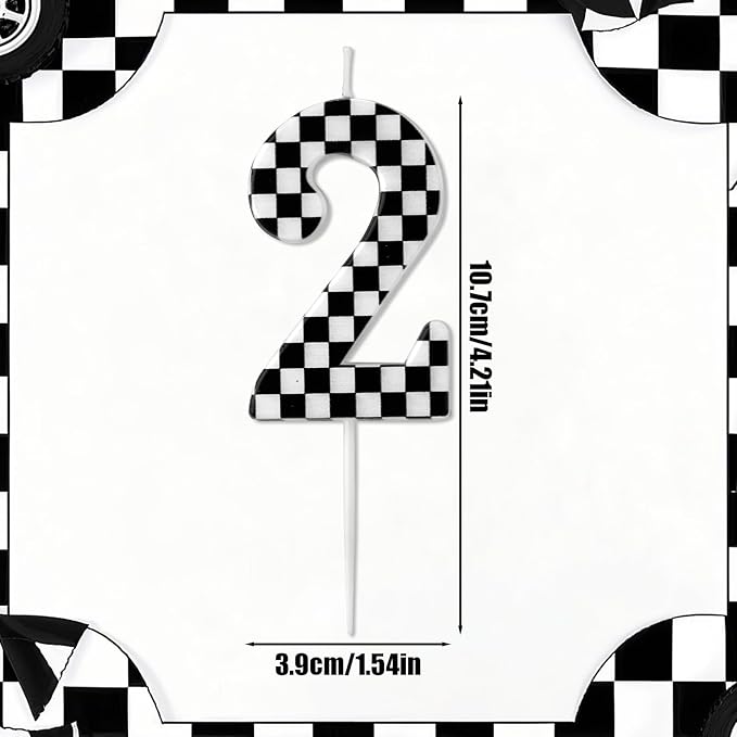 Racing Cars Themed Birthday Candle, Checkered Flag Number Candles Black and White Candles Happy Birthday Cake Topper Party Decorations for Boys Racing Cars Themed Party Supplies (Number 2)