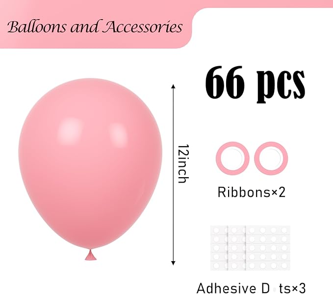 Voircoloria Retro Pink Balloons, 66pack 12inch Blush Pink Balloons Latex Party Balloons for Birthday Baby Shower Valentine's Day Graduation Wedding Gender Reveal Anniversary New Year Party Decorations
