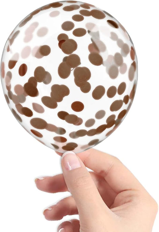 Brown Confetti Balloons, 40 Pcs 5 Inch Clear Balloons with Confetti Inside for Birthday Party Graduation Engagement Cake Topper Decor Bridal Shower Baby Shower Decoration Supplies -Paper Confetti