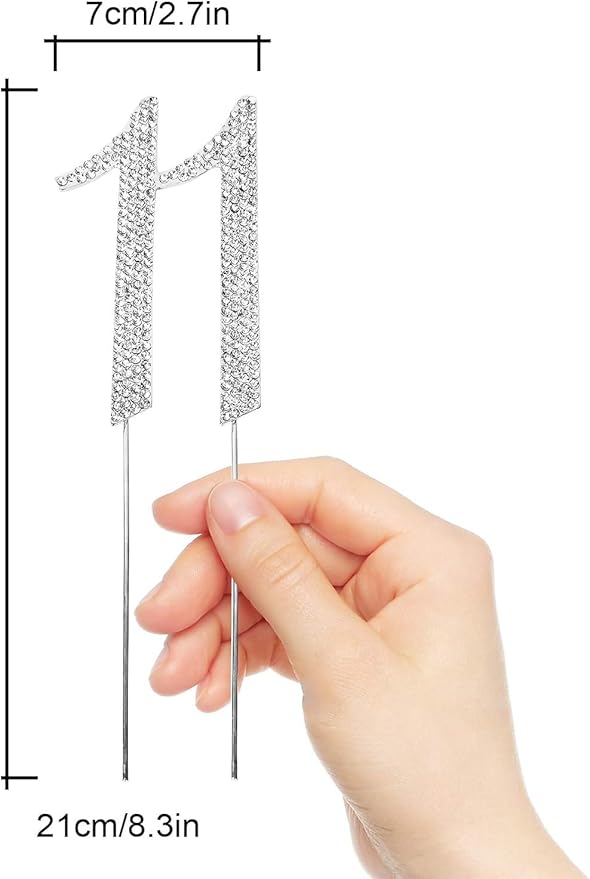 Bling Crystal Rhinestone 11 Birthday Cake Topper - Best Keepsake | 11th Party Decorations Silver