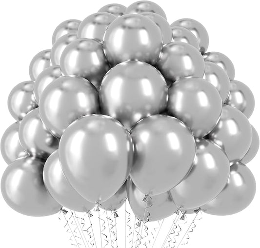 Voircoloria 110pcs Metallic Silver Balloons 12inch Chrome Silver Latex Party Balloons for Graduation, Wedding, Birthday, New Year, Baby Shower, Anniversary, Holiday Party Decorations
