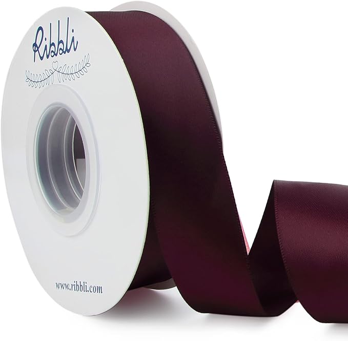 Ribbli Burgundy Double Faced Satin Ribbon,1” x 25 Yards,Use for Craft Bows Bouquet, Gift Wrapping, Wedding Decoration, Floral Arrangement