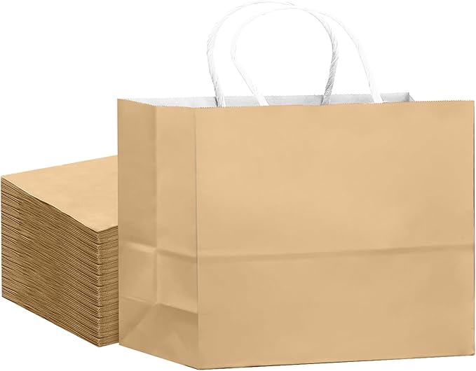qiqee 24PCS Large Gift Bag with Handles Bulk 13"x4.5"x10" Gift Bags Almond Yellow Bags Multiple Uses (32x11x25cm,Wide Large)