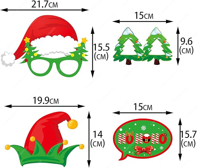 32Pcs Christmas Photo Booth Props Xmas Props for Photoshoot Fun Santa Claus Snowman Elk Glasses Beard Selfie Posing Signs Accessories for Birthday New Year Holiday Photography Decor