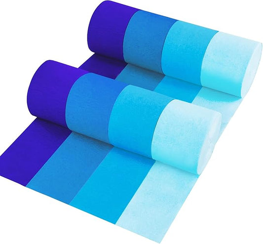 8 Rolls in 4 Colors Gradient Blue Party Crepe Paper Streamer, 8 Pieces 82 feet Streamets Party Decorations, Party Supplies for Wedding Birthday Baby Shower Gender Reveal Graduation Bridal Shower