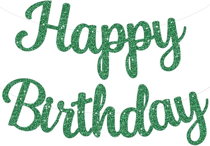 BEISHIDA Happy Birthday Banner - NO DIY,Green 10Feet Pre-Strung-Glitter Birthday Sign Garland Backdrop Decorations for Women men Party