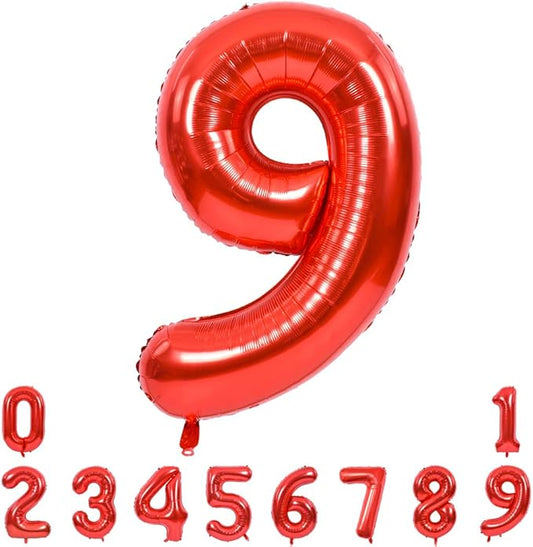TONIFUL 40 Inch Red Large Numbers Balloons 0-9, Number 9 Digital 9 HeliumFoil Mylar Big Number Balloons for 2026 Mother's Day New Year Eve Graduation Valentine's Day Birthday Party Anniversary Party