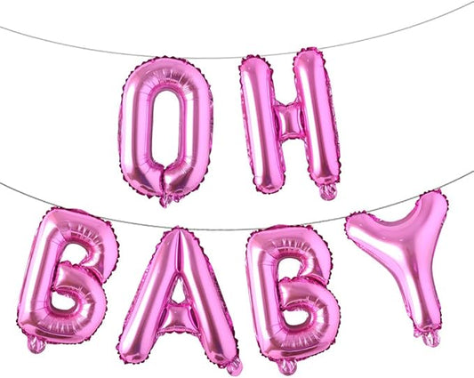 16 Inch Oh Baby Foil Letters Balloons Banner Hanging Party Kit for Baby Shower Gender Reveal Party decoration Supplies (Oh Baby Rose Red)