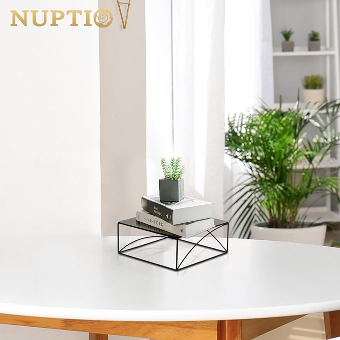 NUPTIO Cake Stand Cupcake Display Metal Dessert Pedestal Stands Food Riser Black Display Plate for Party Halloween Birthday Event Kitchen Table Baby Shower Square Buffet Vase Plant Stand