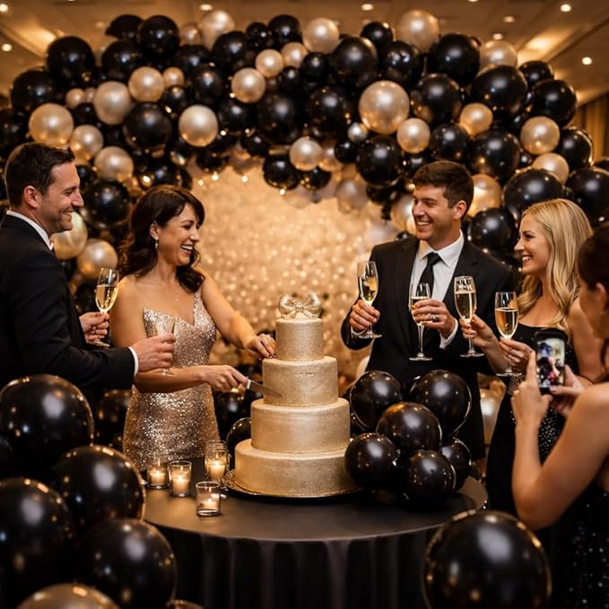 Black Balloons 100 Pack, 12 Inch Round Latex Party Balloons, Black Balloon Helium, Black Themed Graduation Halloween Birthday New Years Backdrop Prom Party Decorations
