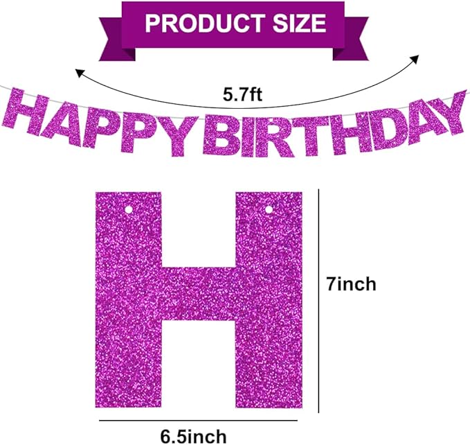 BEISHIDA Happy Birthday Banner - Pre-Strung No DIY Birthday Decorations - Happy Birthday Sign - Birthday Banner for Women, Kids - Backdrop Purple