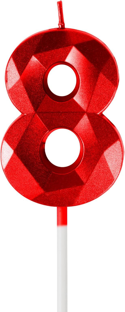 Number 8 Candles,8th Birthday Candles,Red Happy Birthday Candle for Cake,3D Design Cake Topper Decorations for Girl Women Pet Birthday Party Wedding Anniversary Celebration Supplies