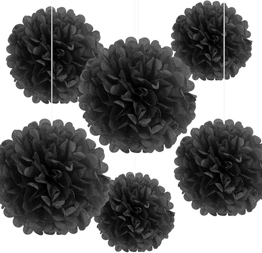 Binpeng Paper Pom Poms Hanging Paper Flower Ball Wedding Party Celebrations Decorations Outdoor Decoration Flowers Craft for Party Birthday Party (Black 6PCS)