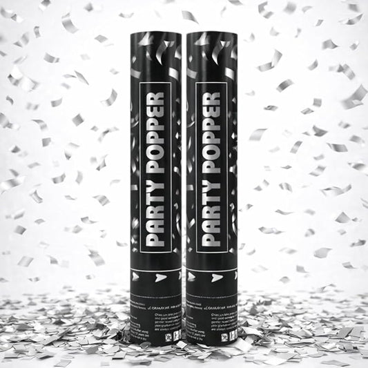 Confetti Poppers Silver Confetti Cannon 2 Pack Silver Foil Confetti 12 Inch Party Poppers for Wedding Birthday Graduation New Year’s Eve Party Decorations & Photo Props