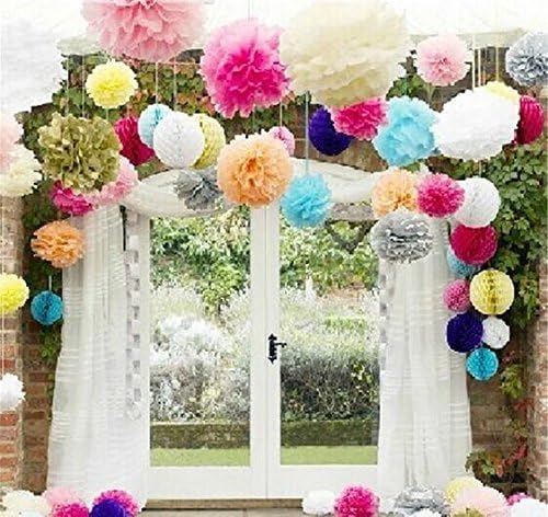 12Pcs Pom Poms of 10" 12" 14" Multi-Colors Tissue Paper Craft Pom Poms Kit Tissue Paper Flowers Wedding Decorations for Wedding, Birthday, Baby Shower, Nursery Decor-Colorful