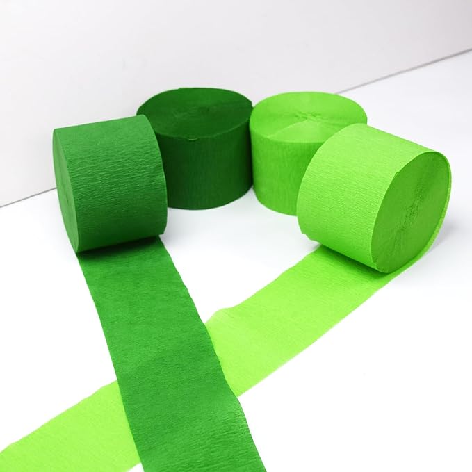 Crepe Paper Streamers 4 Rolls 328ft, Light Green and Deep Green Pack of Party Streamers for Birthday Decorations, Party Decorations, Wedding Decorations