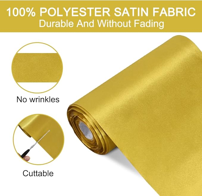 TONIFUL 6 inch x 22yd Wide Dark Gold Satin Ribbon Solid Fabric Ribbon for Cutting Sewing Ceremony Party Decoration Chair Sash Table Runner Car Bows Indoor Outdoor Yard Decor