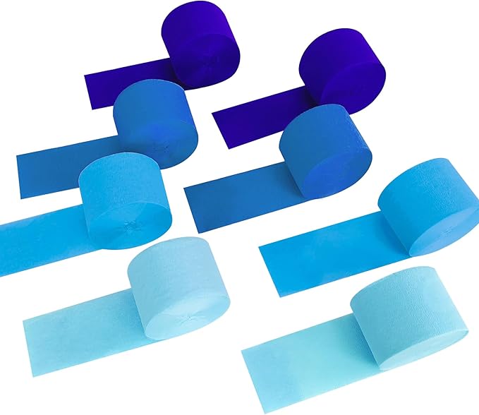 8 Rolls in 4 Colors Gradient Blue Party Crepe Paper Streamer, 8 Pieces 82 feet Streamets Party Decorations, Party Supplies for Wedding Birthday Baby Shower Gender Reveal Graduation Bridal Shower