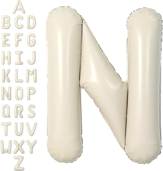 SUWEN 40 Inch Cream Large N Letter Balloons Big Foil Helium Letter Balloons A-Z Jumbo Mylar Happy Birthday Party Decorations for Girl Anniversary Party Supplies