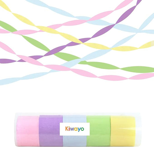 Pastel Crepe Paper Streamers Birthday Party Decorations- Pastel Pink Purple Blue Yellow Green Multicolor Streamers(5 Rolls) for Whimsical Fancy Cartoon Blue Dog Pink Pig Unicorn Bear Ice Cream Party