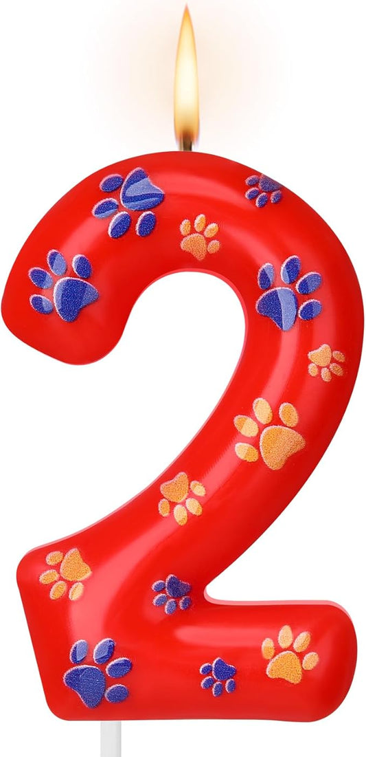 Conelist Number 2 Dog Paw Birthday Candles Dog Toppers Candles Blue Yellow and Red Numeral Birthday Cake Topper for 2 Year Old Boy Girl Paw Party Decoration Party Supplies
